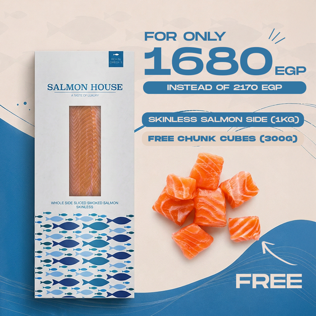 1 KG Skinless Salmon Side Get 300g Salmon Chunk Cubes FREE  Now Only EGP 1,680 Was EGP 2,170