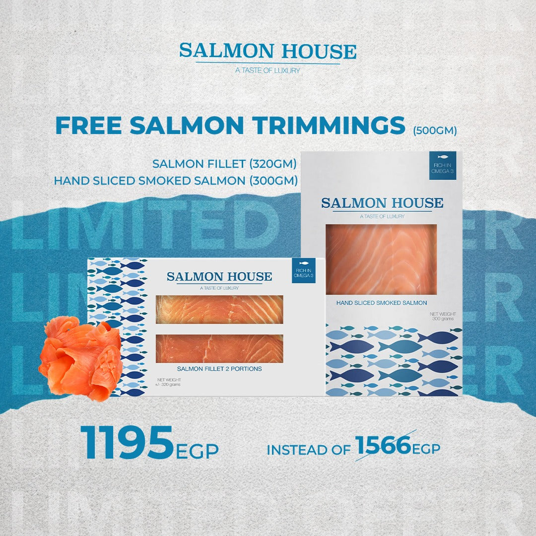 320g Salmon Fillet + 300g Hand sliced smoked Salmon + FREE 500g Trimmings Pack